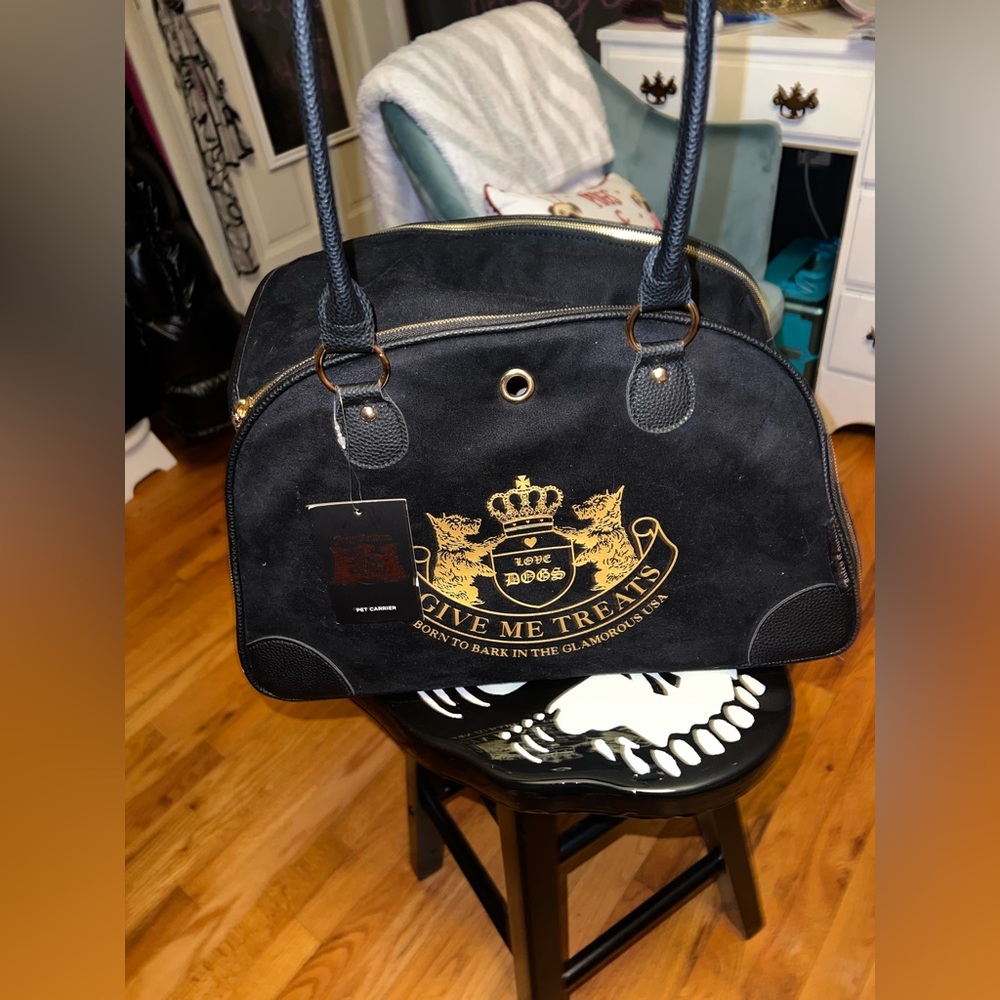 Juicy Couture Black and Gold Dog Carrier Tote